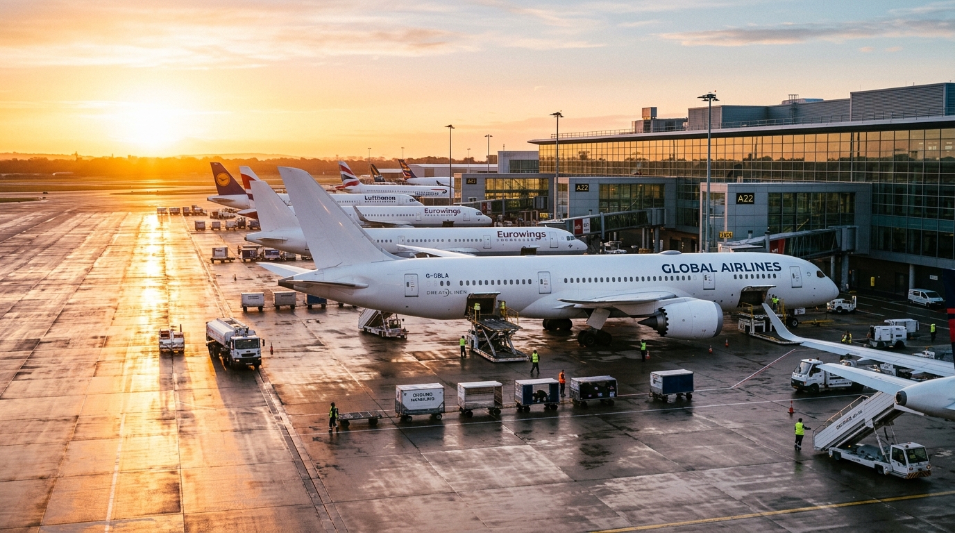 Commercial airliners on airport ramp
